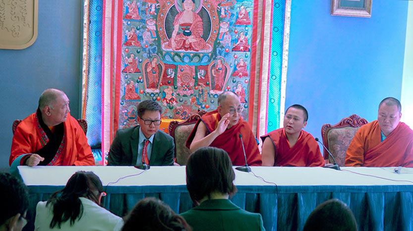 Dalai Lama addressing the media 